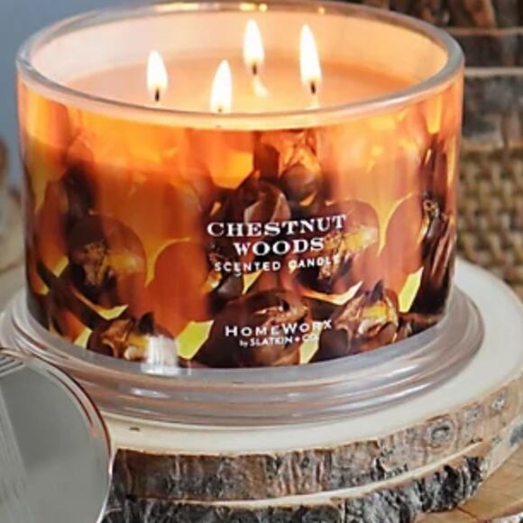 NEW HomeWorx Chestnut Wood Candle Luxury praline smoked cedar mahogany NIB HTF - Picture 1 of 6